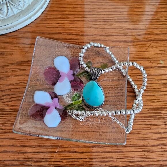 Elegant Art Glass Jewelry Dish with Floral Design by Dynasty Gallery Ring Dish - Picture 7 of 7